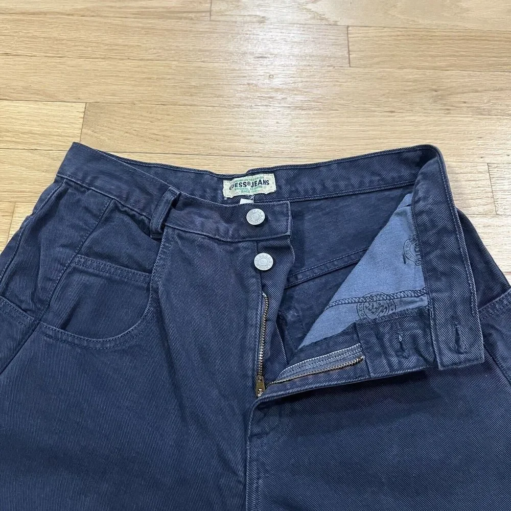 Vintage 90s Guess Jeans Women 30x34 Navy Streetwear Double Button Denim USA Made